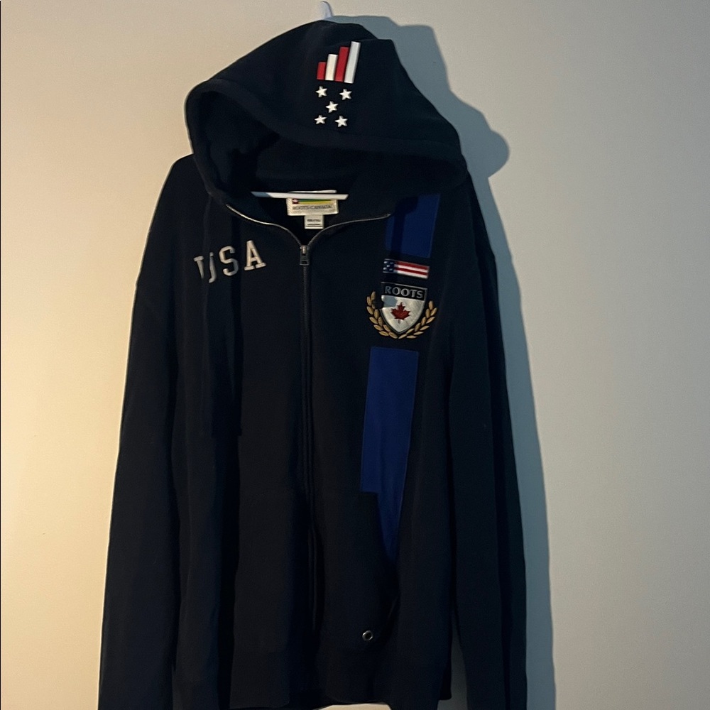 Roots USA Zip Hoodie with Crest Navy XXL